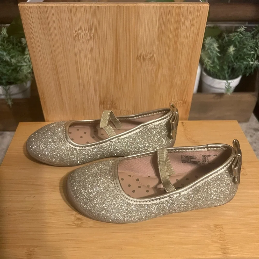 wonder nation Girls Glitter Slip-On Shoes in Gold